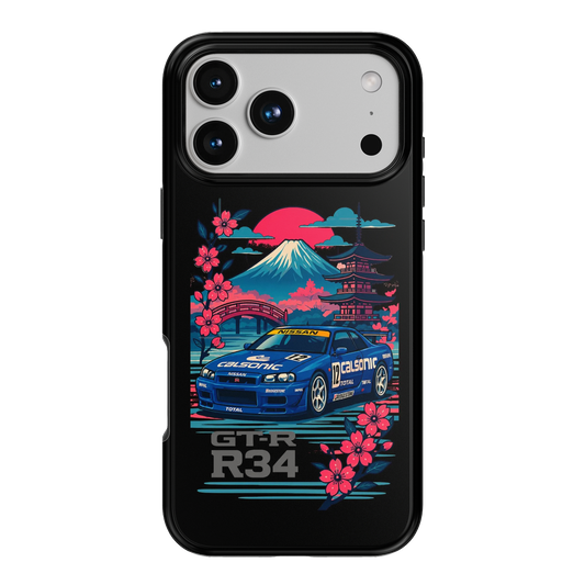 R34 Neon Retro Mt Fuji Phone Case