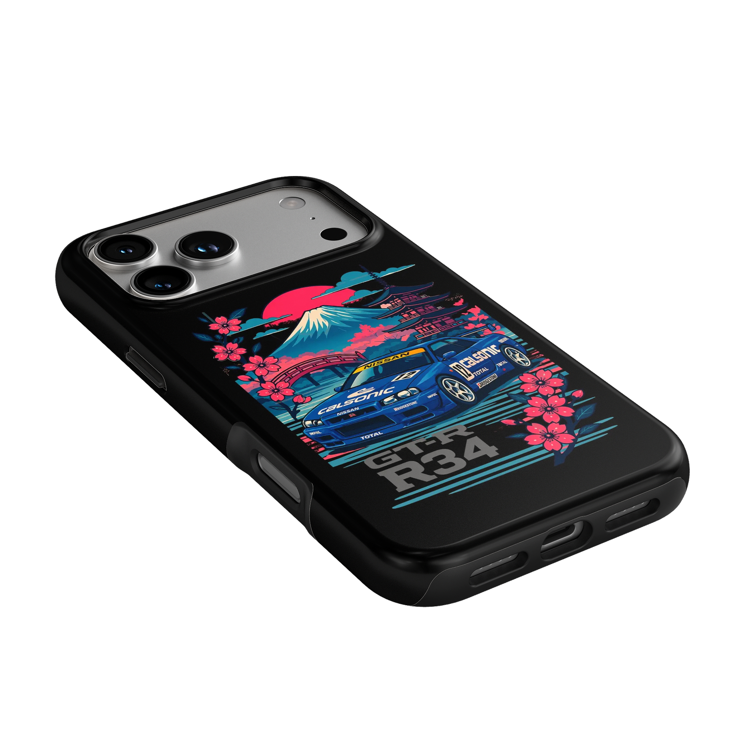 R34 Neon Retro Mt Fuji Phone Case