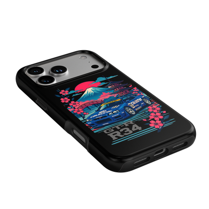 R34 Neon Retro Mt Fuji Phone Case