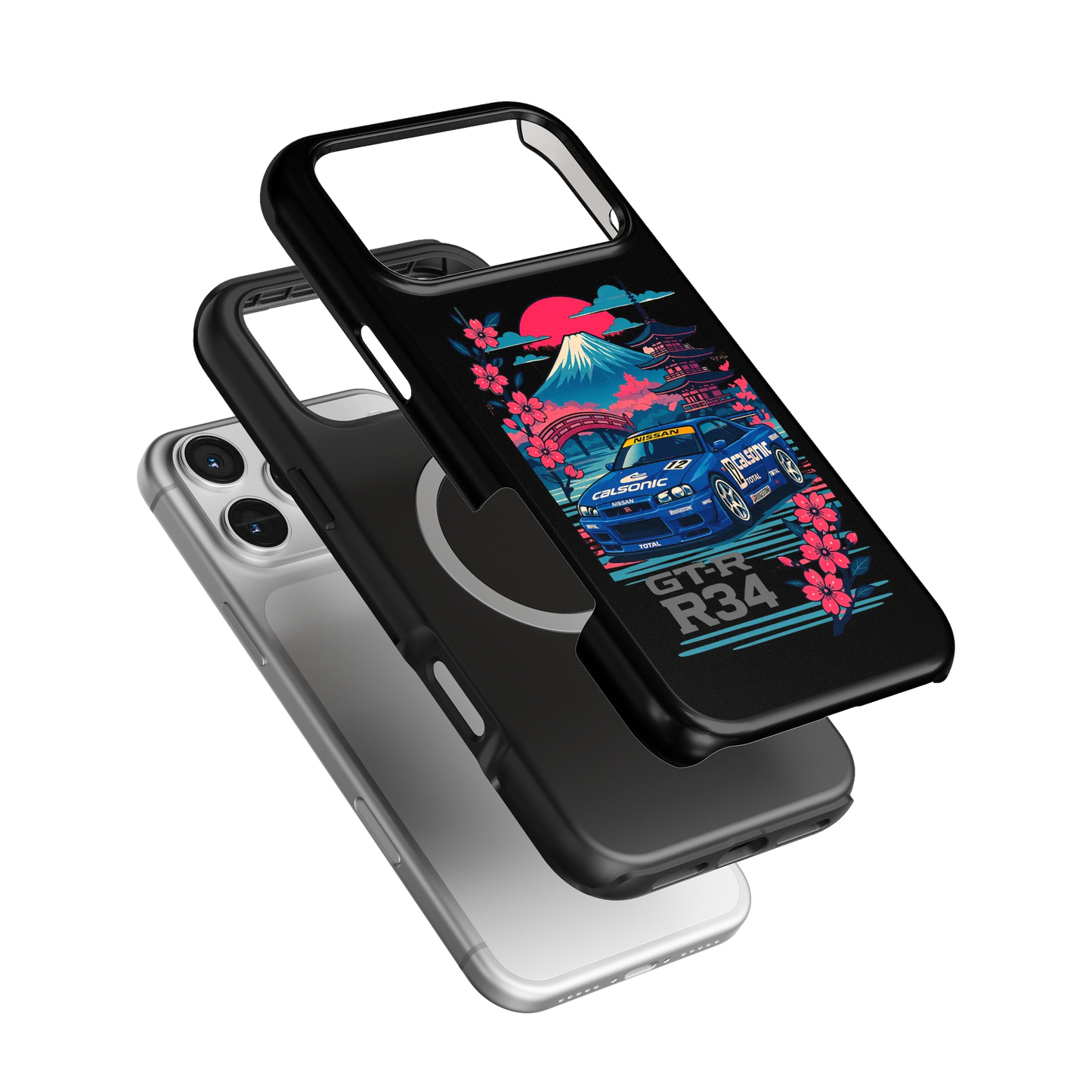 R34 Neon Retro Mt Fuji Phone Case