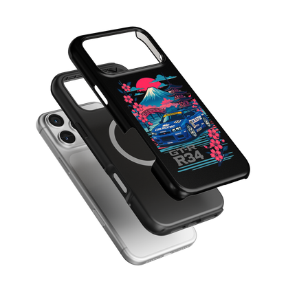 R34 Neon Retro Mt Fuji Phone Case