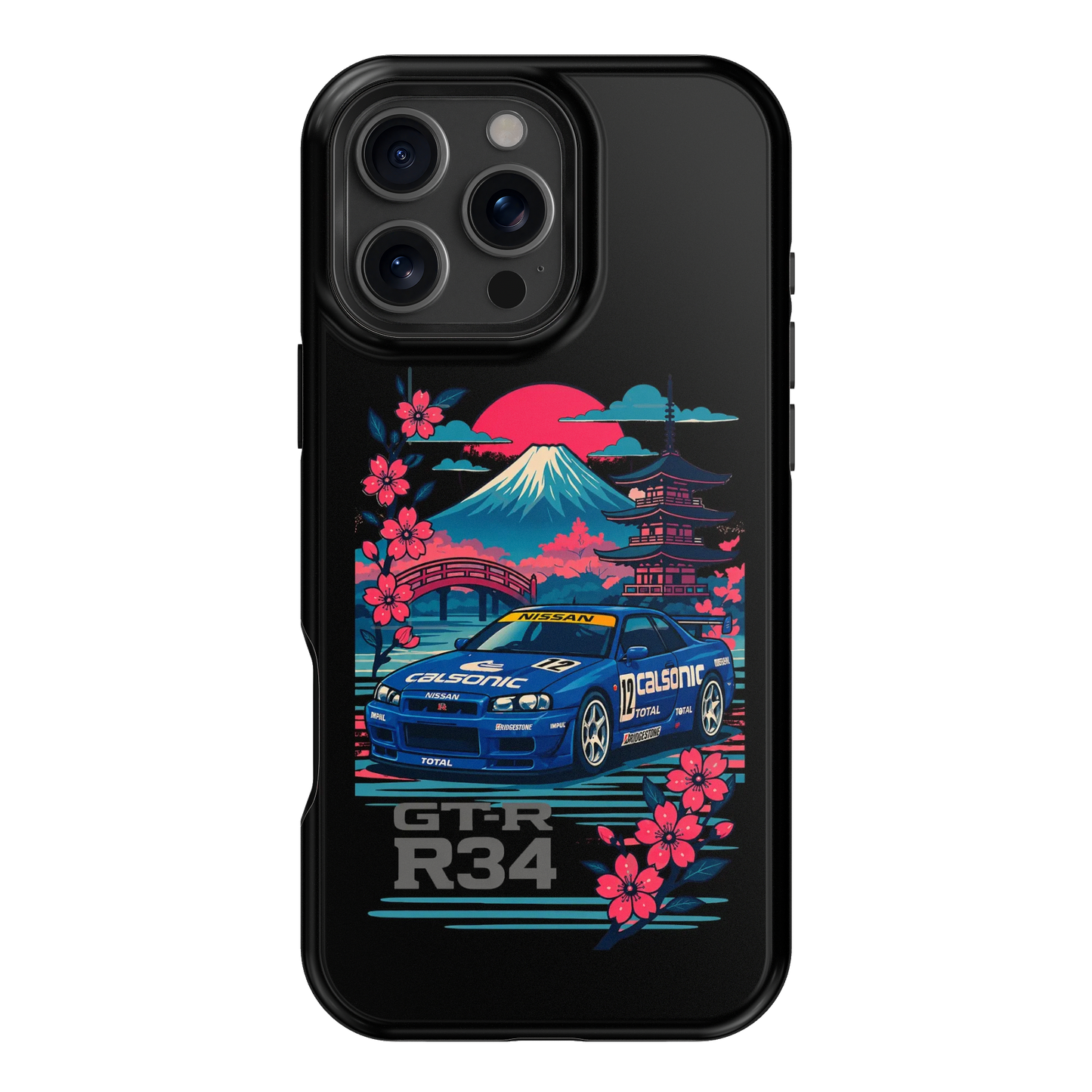 R34 Neon Retro Mt Fuji Phone Case
