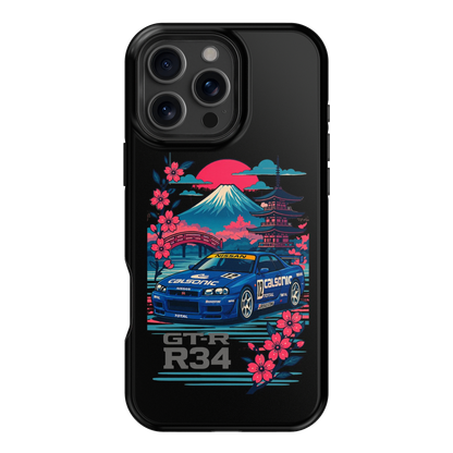 R34 Neon Retro Mt Fuji Phone Case