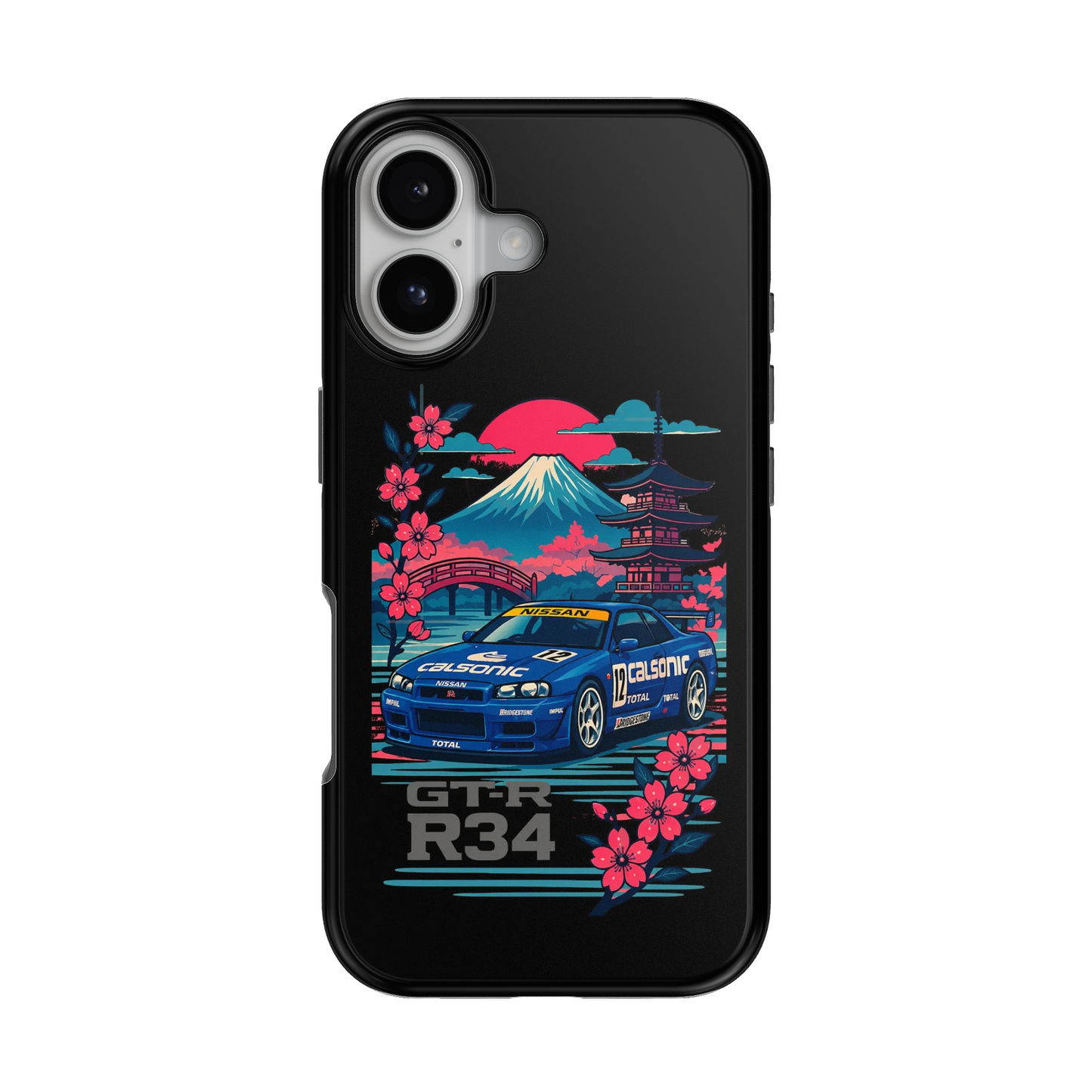 R34 Neon Retro Mt Fuji Phone Case