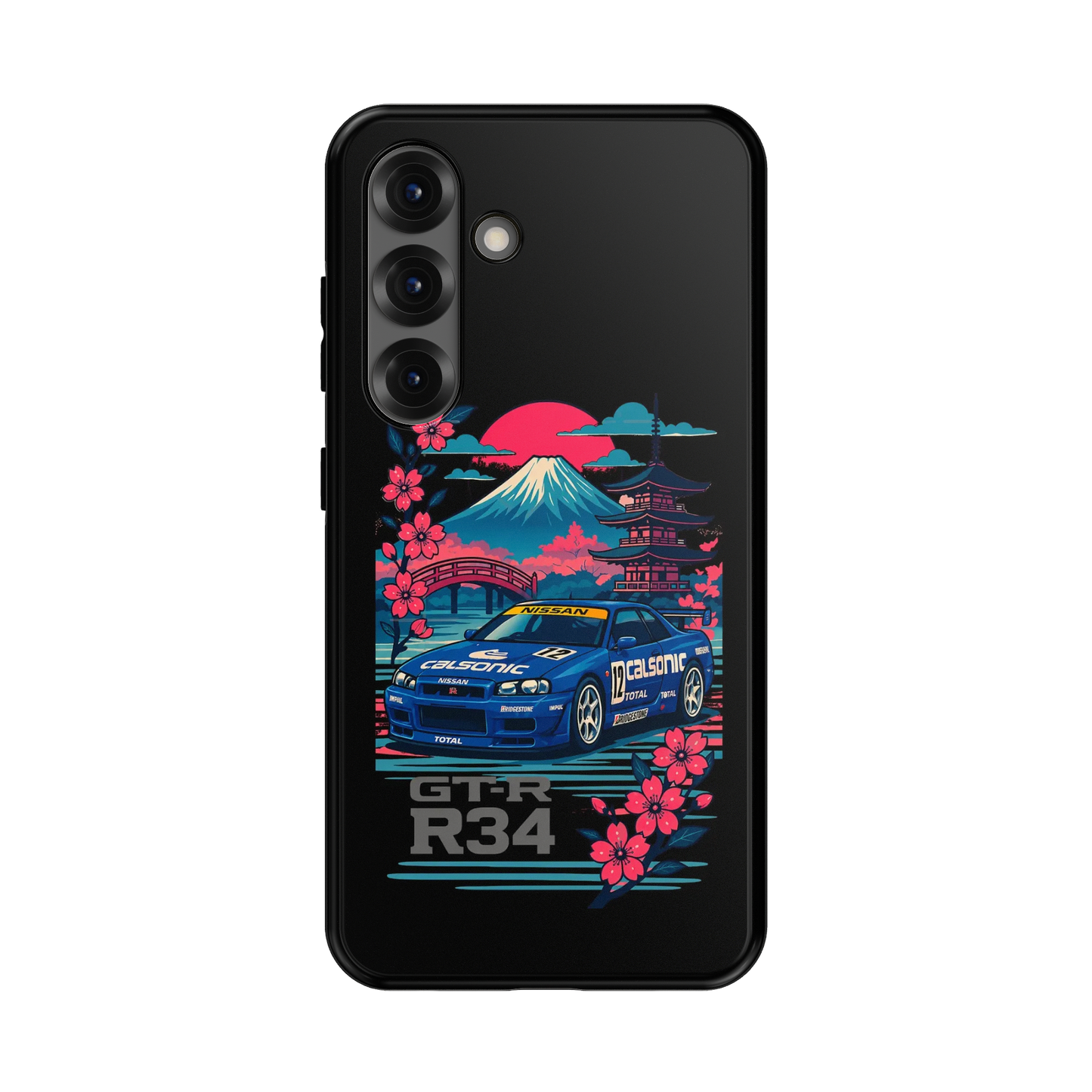 R34 Neon Retro Mt Fuji Phone Case