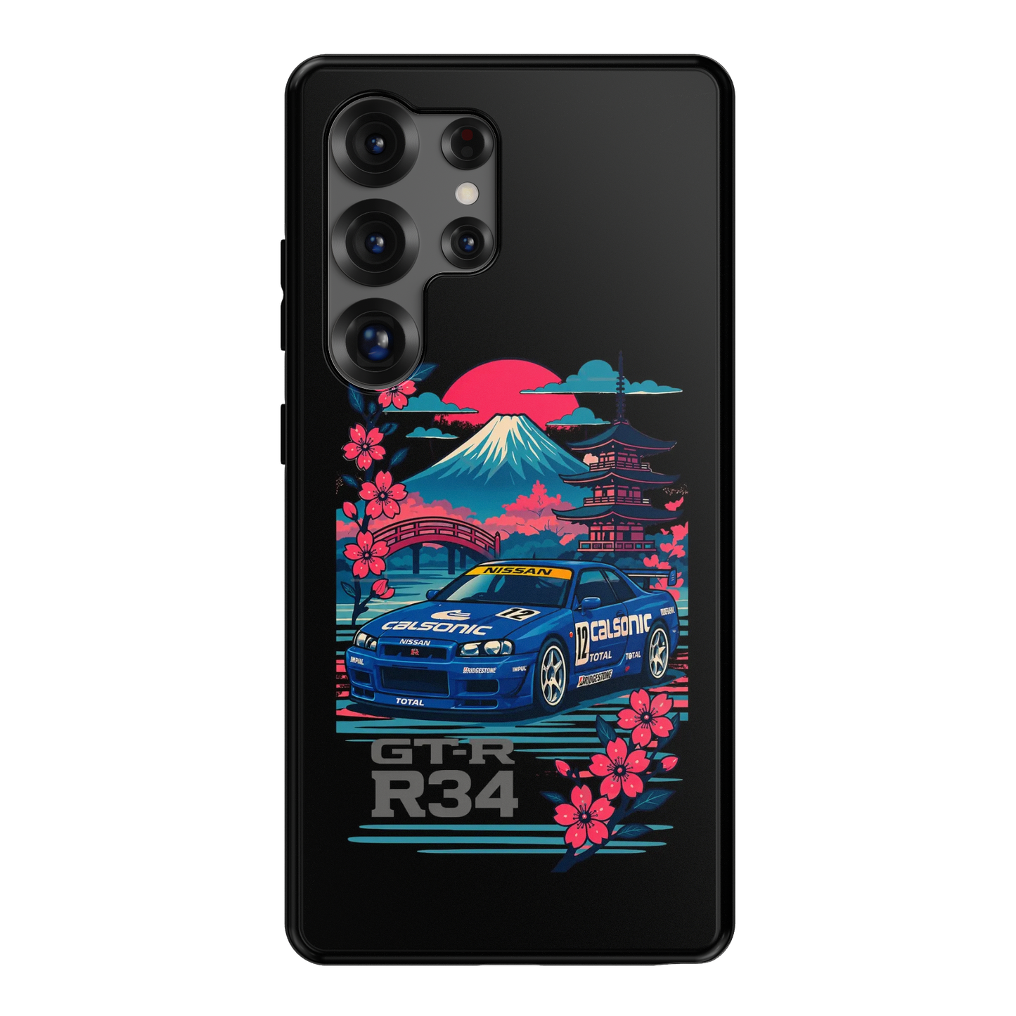 R34 Neon Retro Mt Fuji Phone Case