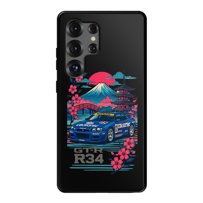 R34 Neon Retro Mt Fuji Phone Case